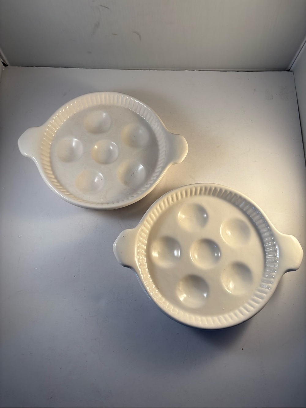 Lot Of 2 Ceramic Plates 6.25” For Escargot Mushrooms Eggs Cream USA